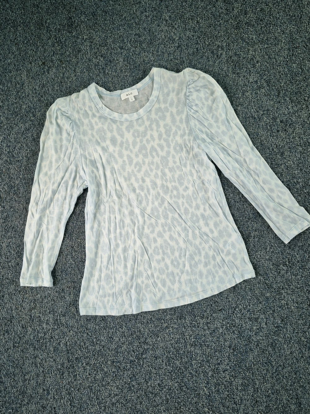 A.L.C. Light Blue Leopard Print Long Sleeve Tee-S/P